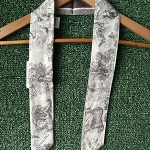 Christian Dior Toile de Jouy Sauvage Mitzah Scarf Ivory and Navy Blue Silk Twill